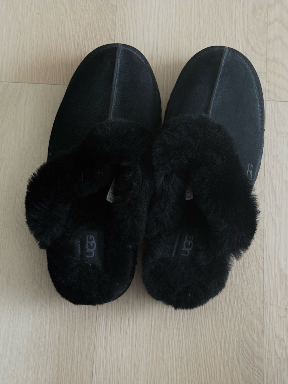 UGG Black Fur-Lined Slip-On Slippers